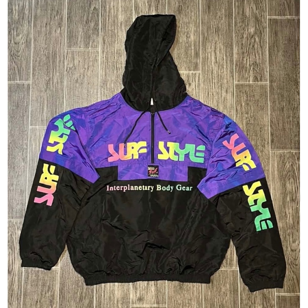 VTG Surf Style Windbreaker Jacket Mens OS Purple Black Interplanetary Gear